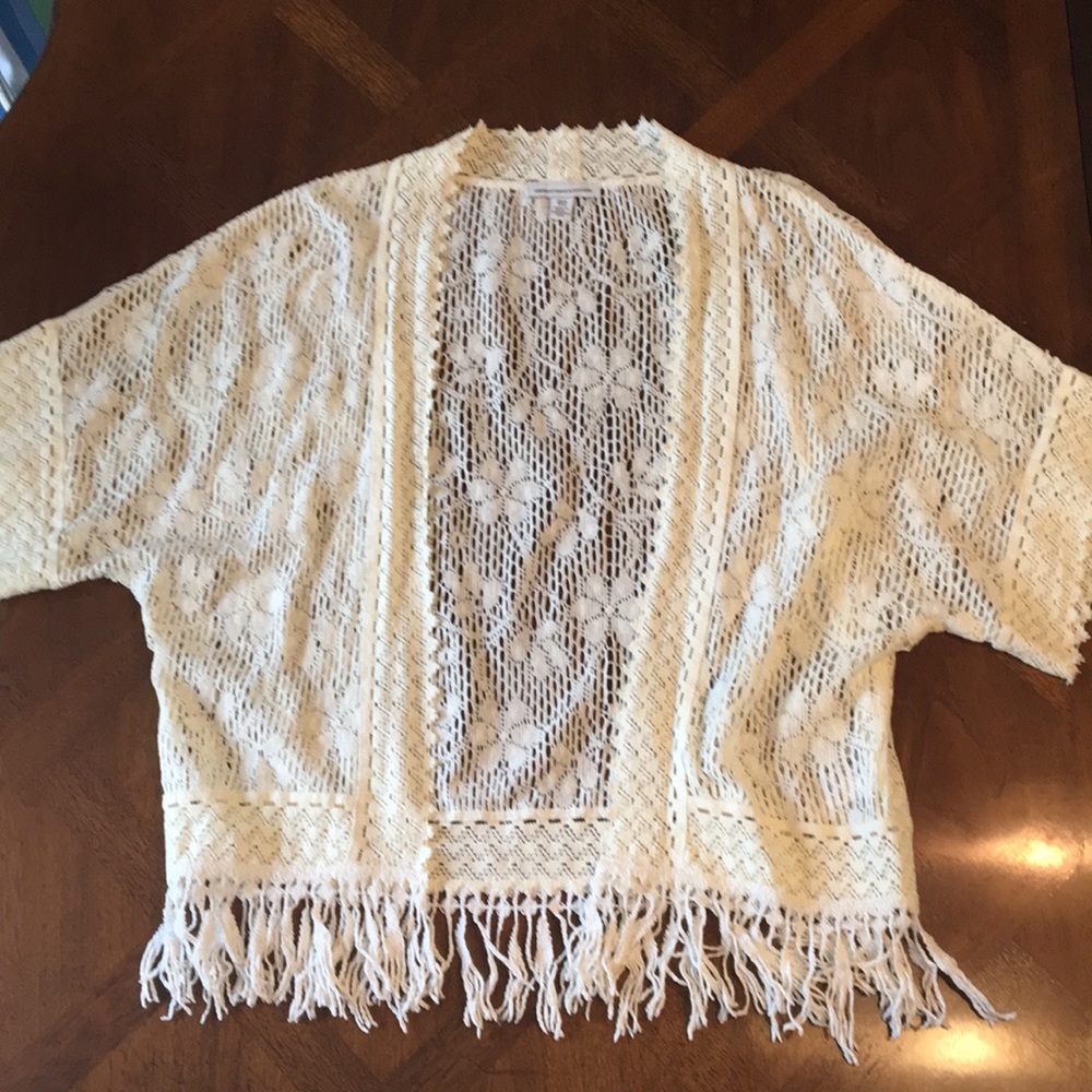 American Eagle XS Short Sleeve Open Lace Cardigan